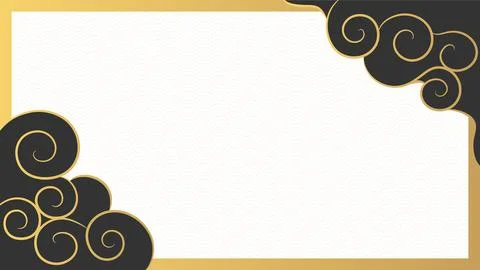 Celestial golden frame with swirl clouds and wave pattern Stock Illustration