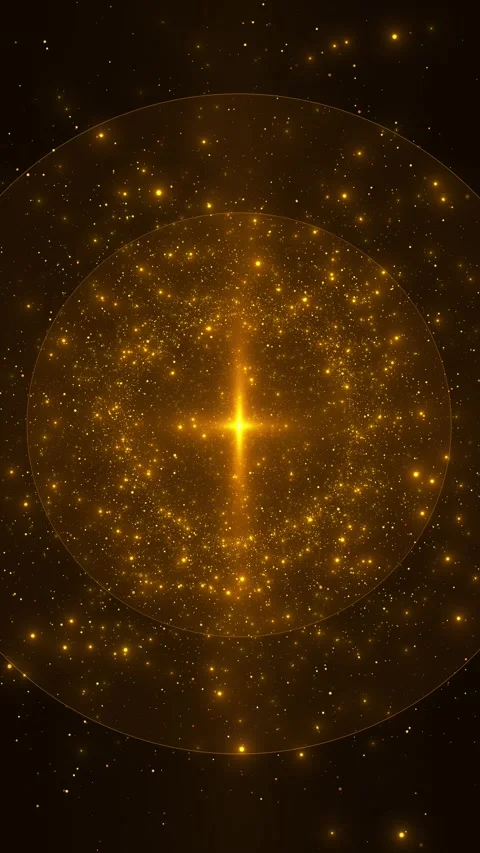 Celestial golden star aura background glowing light, sparkling dust, circular ha Stock Footage 340416840