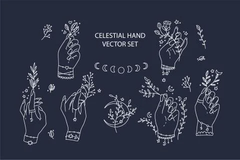Celestial hand icon set. Stock Illustration
