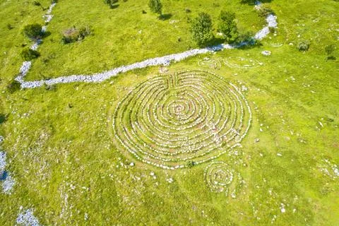 Celestial Labyrinths stone mazes high in mountains above Novi Vinodolski aeri Fotos de archivo