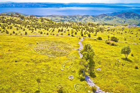 Celestial Labyrinths stone mazes high in mountains above Novi Vinodolski a... Fotos de archivo
