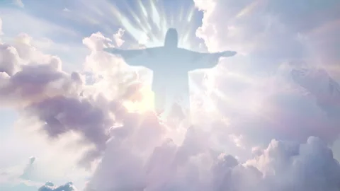 Celestial Light: A radiant and ethereal Jesus Christ standing Video stock 280218644