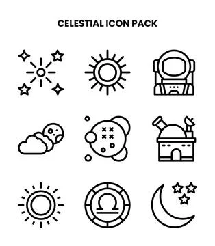 Celestial Line Collection Icons Pack Stock Illustration