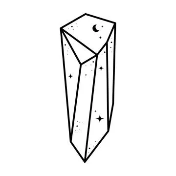 Celestial line crystal drawing. Cute geometrical astrology crystal with moon  Stock Illustration