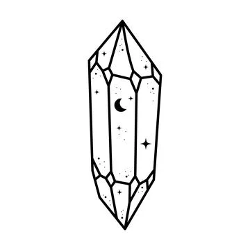 Celestial line crystal drawing. Cute geometrical astrology crystal with moon  Stock Illustration