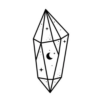 Celestial line crystal drawing. Cute geometrical astrology crystal with moon  Stock Illustration