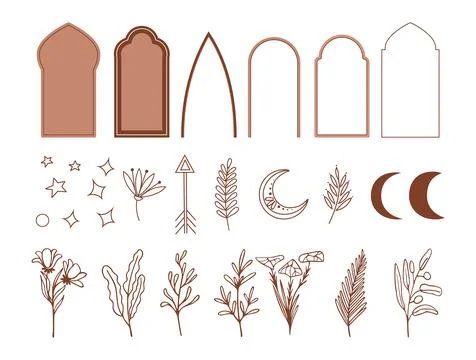 Celestial line elements design. Boho style graphic, magic contemporary objects Stock Illustration