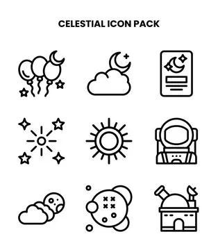 Celestial Line Graphics Icons Pack Stock Illustration