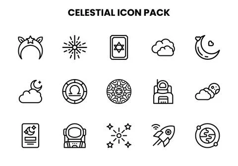 Celestial Line Graphics Icons Pack Stock Illustration