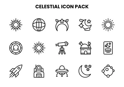 Celestial Line UI Icons Pack Stock Illustration