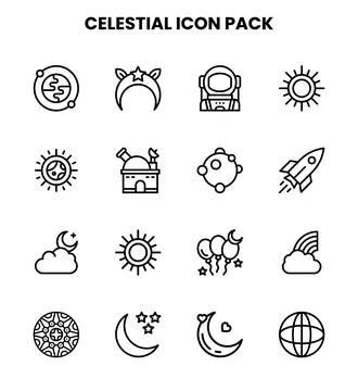 Celestial Line Vector Icons Pack Stock Illustration
