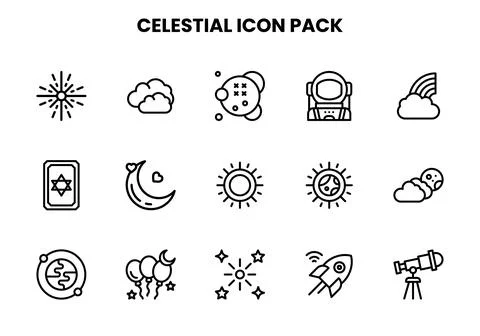 Celestial Line Vector Icons Pack Stock Illustration