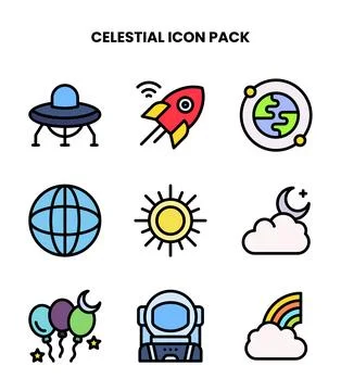 Celestial Lineal Color Bundle Icons Pack Stock Illustration