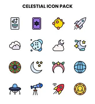 Celestial Lineal Color Bundle Icons Pack Illustrazione stock