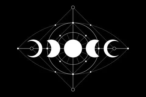 Celestial magic moon phases icons, Sacred Geometry, Eye of Providence mystical Stock Illustration
