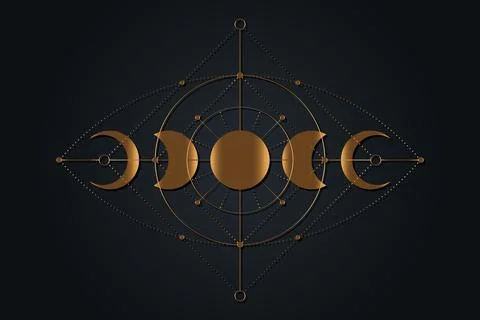 Celestial magic moon phases icons, Sacred Geometry, Eye of Providence Stock Illustration