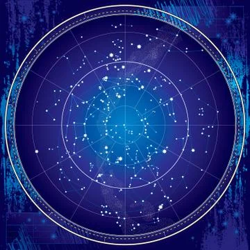 Celestial Map of The Night Sky. Astronomical Chart of The Northern Hemisphere Illustration