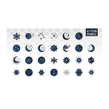 Celestial moon and stars vector icon bundle hand drawn space symbols Stock Illustration