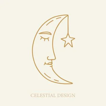 Celestial Moon with Face hand drawn illustration Stock Illustration
