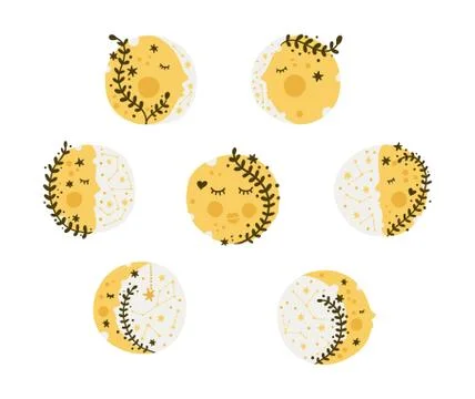 Celestial moon icon set. Stock Illustration