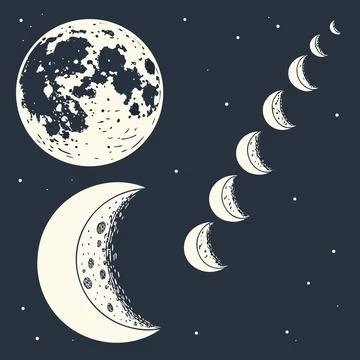 Celestial Moon Phases and Lunar Cycle Vector Icons Stock Illustration
