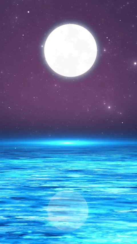 Celestial moon reflection night sky, peaceful ocean surface, sparkling cosmic at Vídeos de archivo 340471653