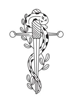 Celestial, mystery sword vector. Esoteric, witch element with snake Stock Illustration