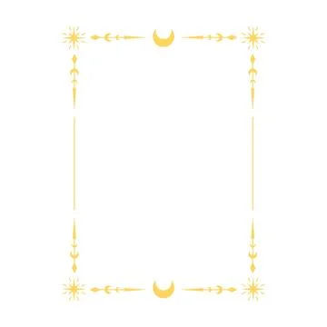 Celestial ornament, golden Boho rectangular frame, linear border with crescent Stock Illustration