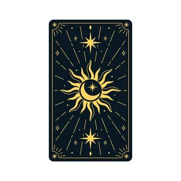 Celestial ornament tarot card vector design, golden Boho line art, mystical Ilustración de archivo