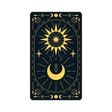 Celestial ornament tarot card vector design, golden Boho line art with mystical Ilustración de archivo