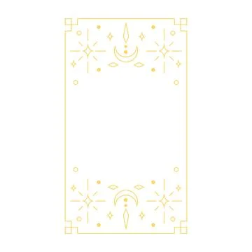 Celestial ornament, tarot vector design, gold Boho line art rectangular frame Stock Illustration