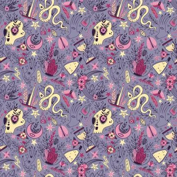 Celestial pattern. Magic and astrology moon background with spiritual boho stars Stock Illustration