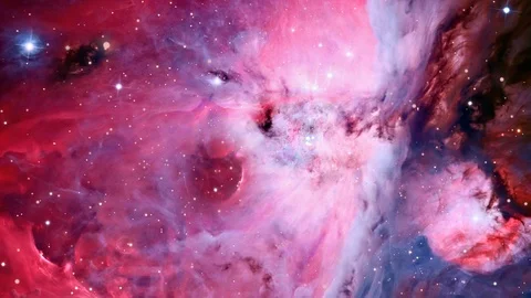 Celestial pink red space universe with pink rose stars and galaxies moving in 3d Vídeo Stock 116412076