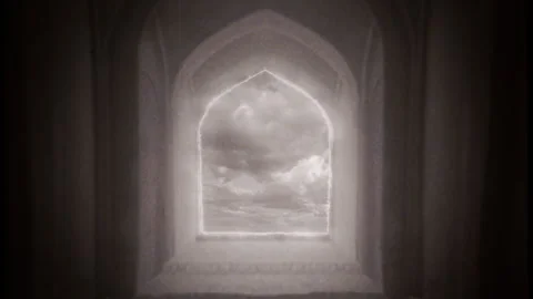 Celestial Portal Sky Clouds Palace Door Vintage Style Tracking Shot Vídeo Stock 264582927