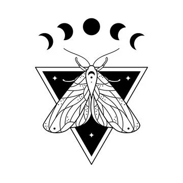 Celestial print with line arch, moth and florals. Mystic insect print with fl Stock Illustration