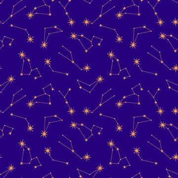 Celestial seamless pattern with star constellations. Dark night sky background Stock Illustration