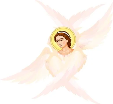 Celestial seraph angel with six wings and halo for spiritual decor Stock Illustration