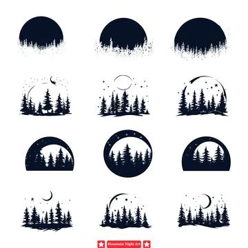 Celestial Serenity  Darkened Mountain Range Silhouette in Vector Stock Illustration
