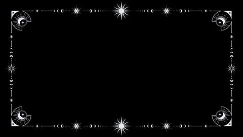 Celestial silver frame border of sun, moon phases Stock Illustration