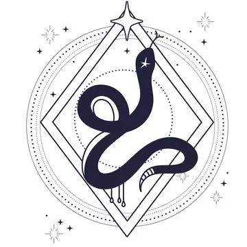 Celestial snake linear hand drawing vector illustration Stock Illustration