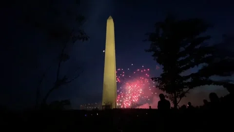 Celestial Spectacle: Fireworks at the Washington Monument Stock Footage 273679247