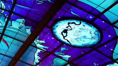 Celestial Stained Glass Ceiling Design at Dome of Light Stock Footage 327845107