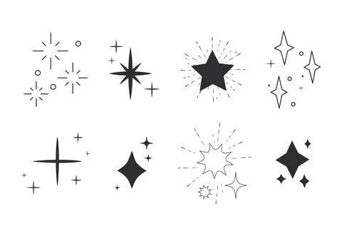 Celestial star blink doodle, contour set sparkle fireworks, holiday party Ilustración de archivo