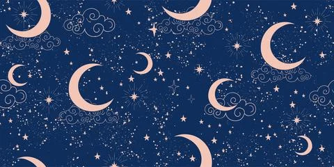 Celestial star seamless pattern with moon and constellation, boho background for Stock Illustration