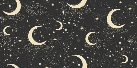 Celestial star seamless pattern with moon and constellation, boho background for Stock Illustration