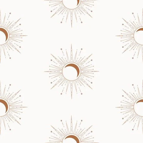 Celestial sun and moon beige seamless pattern. Background for paper wrap Ilustração Stock