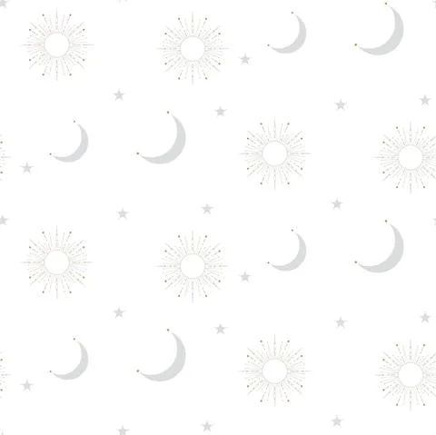 Celestial sun and moon shapes seamless pattern. Background for paper wrap Ilustração Stock