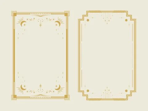 Celestial Tarot card border templates. Celestial esoteric decorative frames Stock Illustration