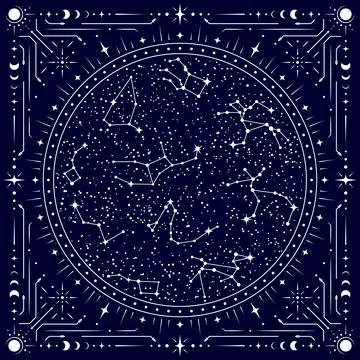 Celestial tarot frame with star constellations map Stock Illustration