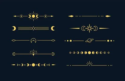 Celestial tarot ornament, vector mystical spiritual line art, golden divider Illustrazione stock